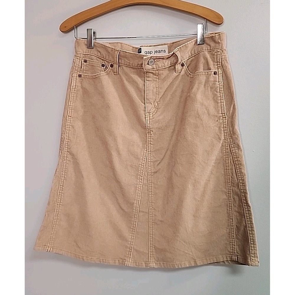 Y2K Gap Jeans Corduroy Straight Midi Skirt Womens 10 Tan Western Boho Cowgirl